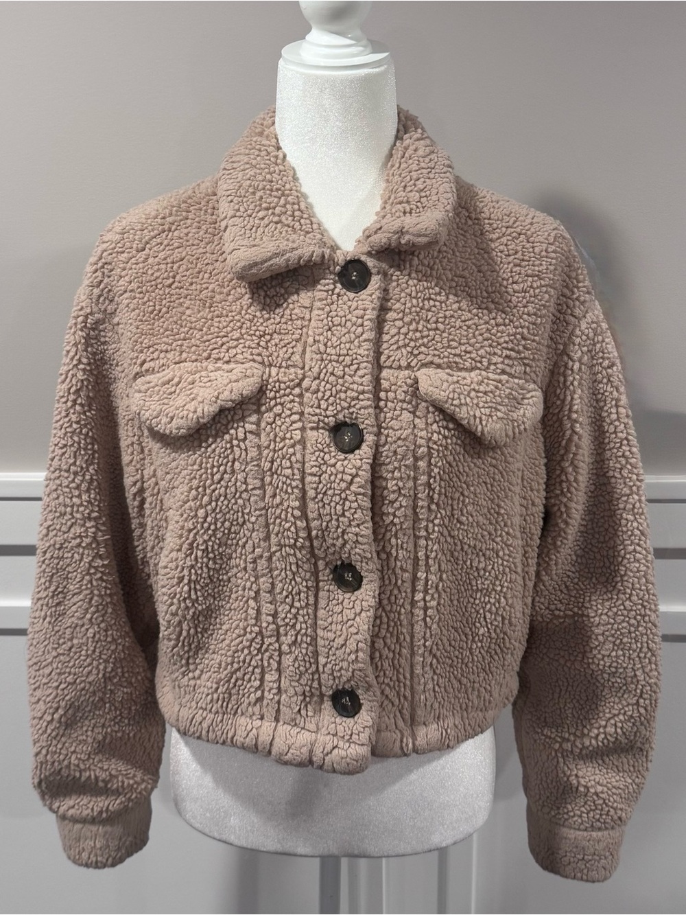 Love Tree Taupe Teddy Sherpa Button Jacket